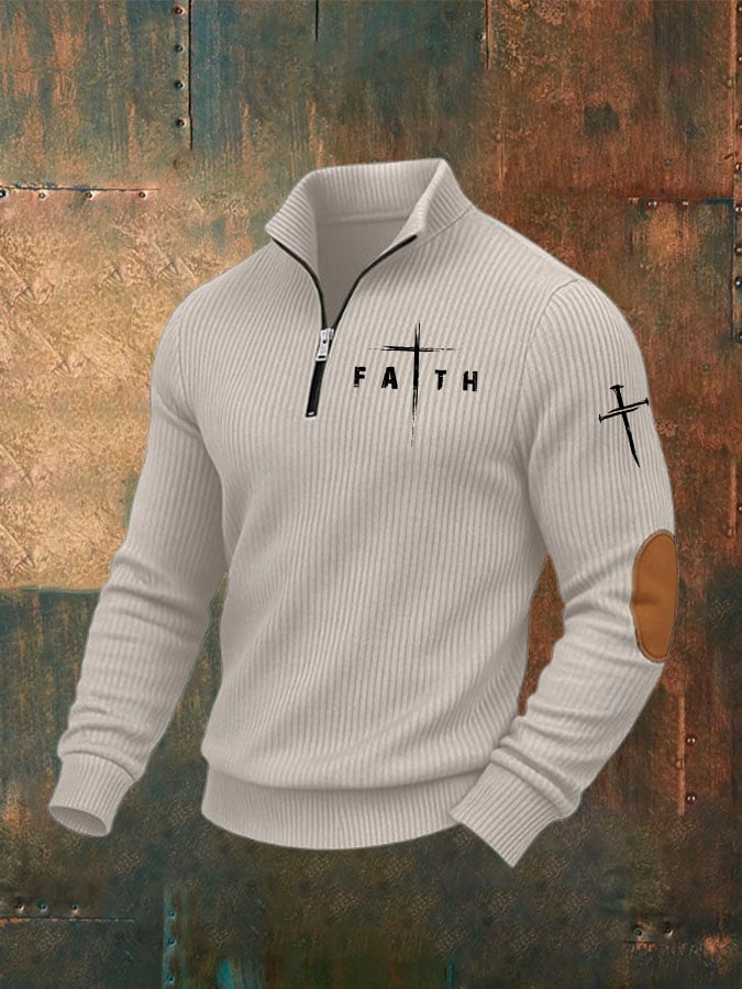 Men's Faith Cross Print Zip-Up Sweatshirt