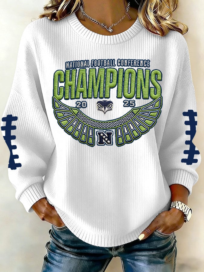 Women's Football Printed Knit Crew Neck Long-Sleeved Top