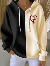 Women's Casual Retro Faith Contrast Color Textured Hoodie