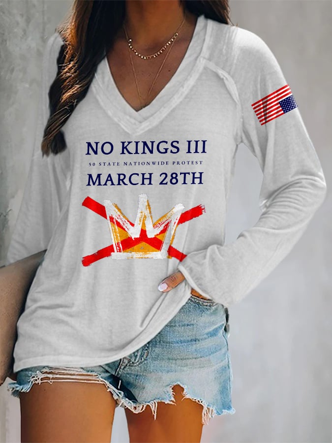 🔥Buy 3 Get 15% Off🔥V-neck Retro No Kings III 50 State Nationwide Protest March 28th Print T-Shirt