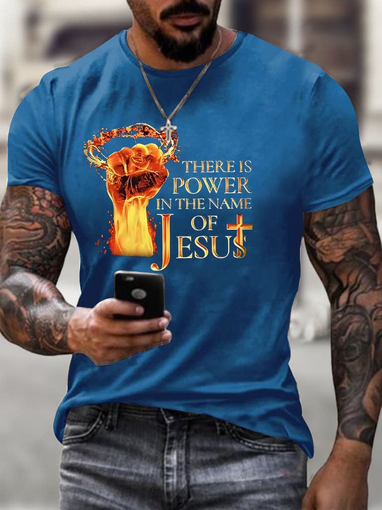 Men's There Is Power In The Name Of Jesus Print Casual T-Shirt
