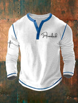 Men'S It is Finished Print Henley Collar Shirt