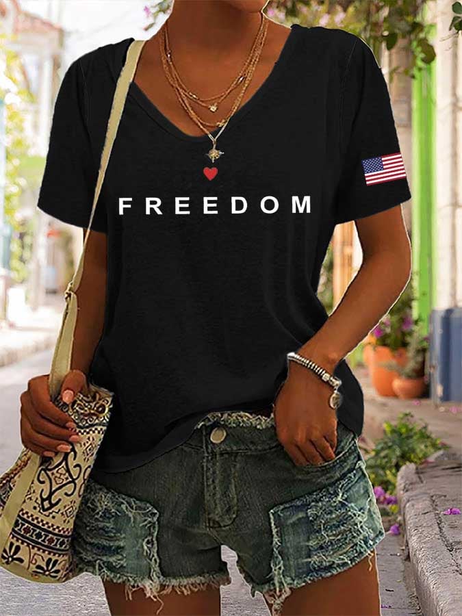 Women's freedom Print V-Neck T-Shirt