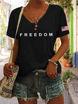 Women's freedom Print V-Neck T-Shirt