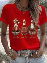 Women's Santa Goose Print T-shirt