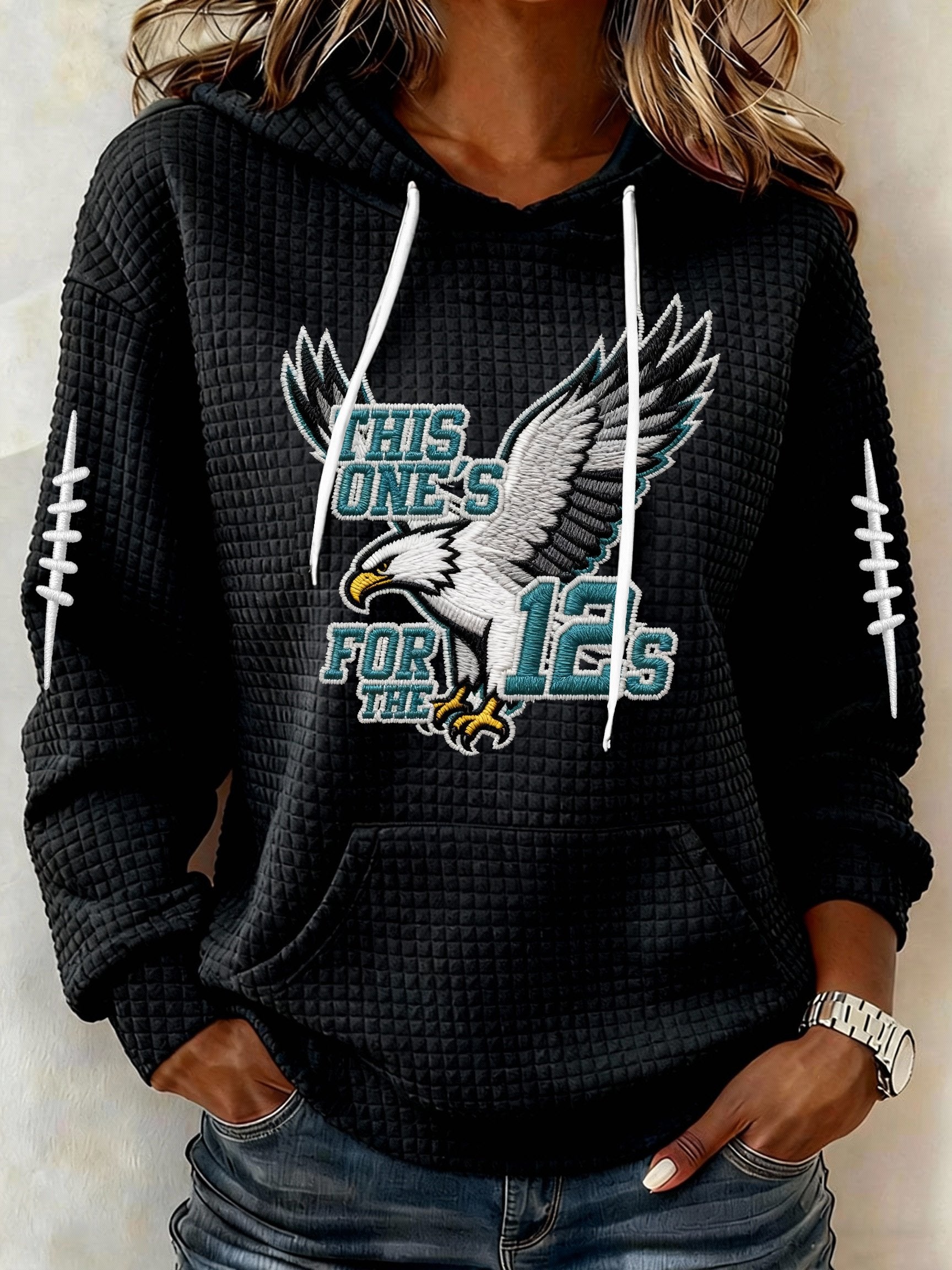 Women’s Football Graphic Waffle Knit Hoodie