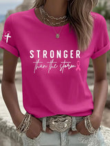 Women's Stronger Than The Storm Breast Cancer Awareness Print Casual T-shirt