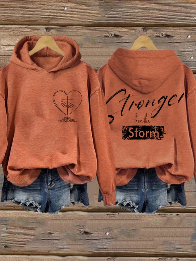 Retro Faith Mental Health Stronger Than The Storm Print Hoodie