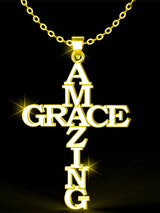 Women's Stainless Steel AMAZE GRACE Faith Cross Necklace