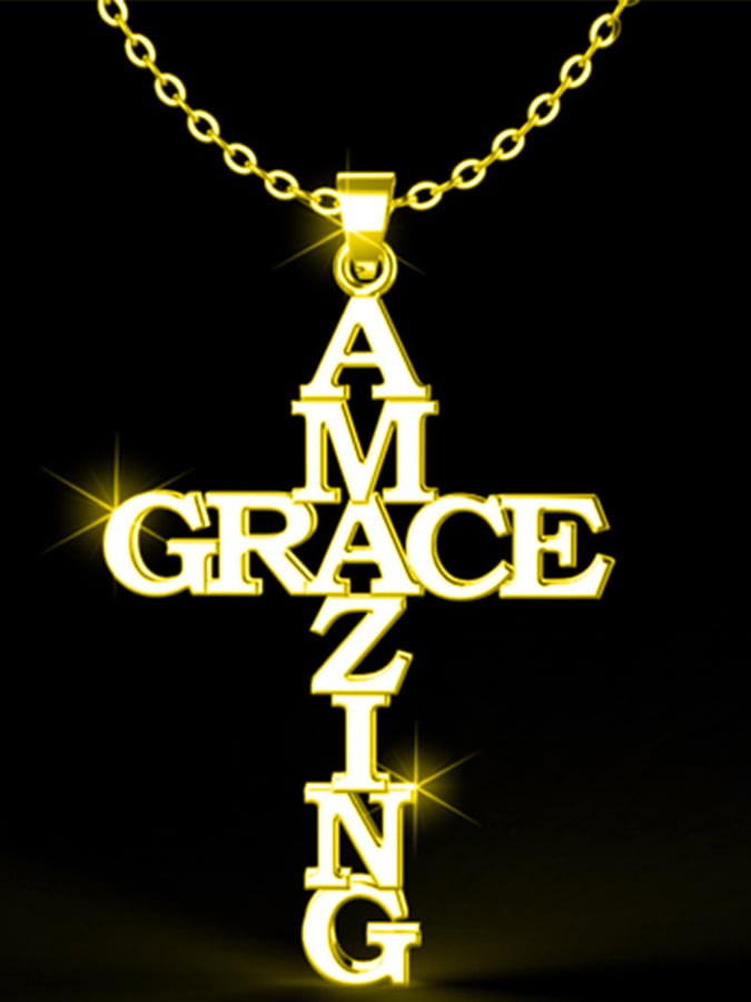 Women's Stainless Steel AMAZE GRACE Faith Cross Necklace