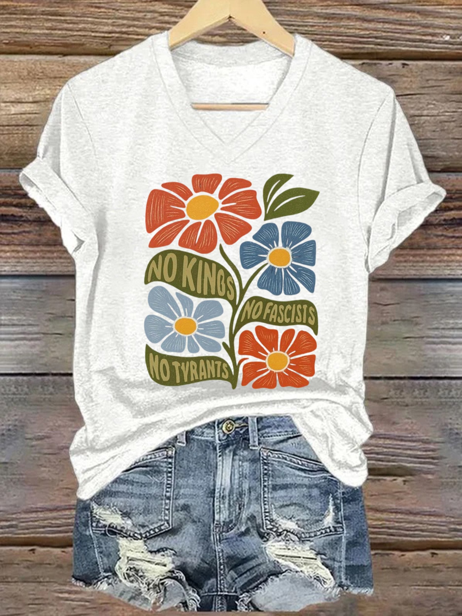 🔥Buy 3 Get 15% Off🔥Women's No Kings No Fascists No Tyrants No Nazis Print T-shirt