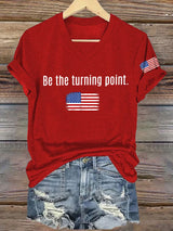V-Neck Retro Be The Turning Print T-Shirt