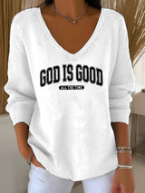 Women's Retro God Is Good All The Time Print Knit Top