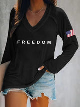 Women's Freedom American Flag Print Casual T-Shirt