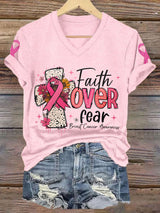 Women'S Casual Breast Cancer Awareness Faith Short Sleeve T-Shirt