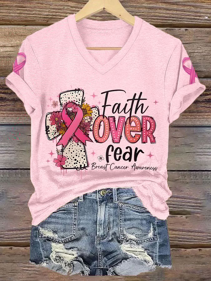 Women'S Casual Breast Cancer Awareness Faith Short Sleeve T-Shirt