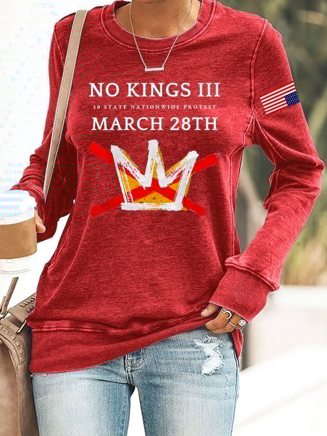 🔥Buy 3 Get 15% Off🔥Retro No Kings III 50 State Nationwide Protest March 28th Print Sweatshirt