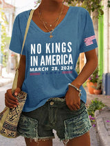 🔥Buy 3 Get 15% Off🔥V-Neck Retro No Kings In America March 28 2026 Print T-Shirt