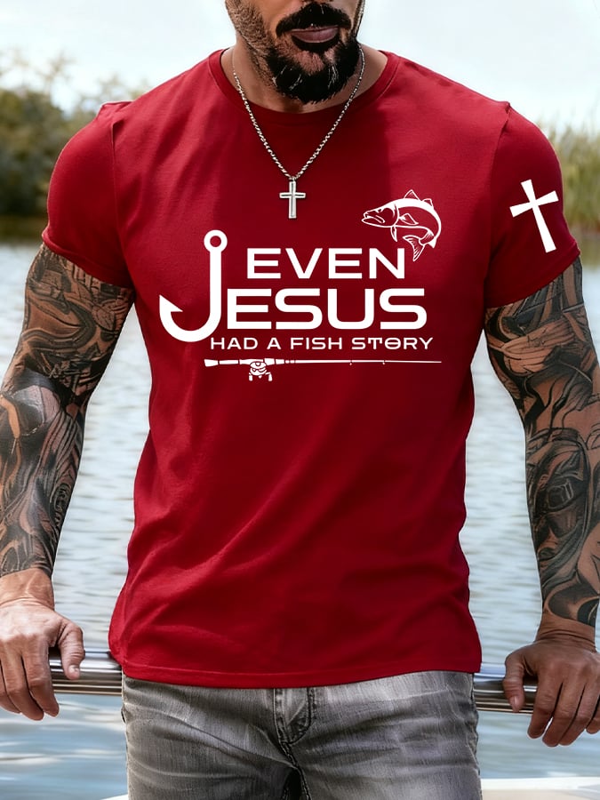 Men's Jesus Also Told The Story Of The Fish Printed T-Shirt