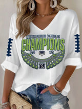 Women's Football Print Waffle Long Sleeve T-Shirt