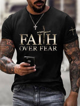 🔥Buy 3 Get 15% Off🔥🔥Hot Sale Picks 🔥Men's Faith Over Fear Cross Print T-shirt