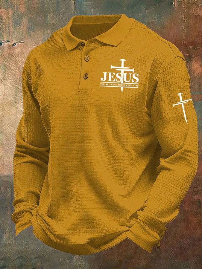 Men's Jesus The Way The Truth The Life Print Casual Waffle Shirt