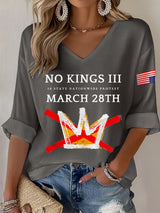 🔥Buy 3 Get 15% Off🔥V-Neck Retro No Kings III 50 State Nationwide Protest March 28th Print T-Shirt