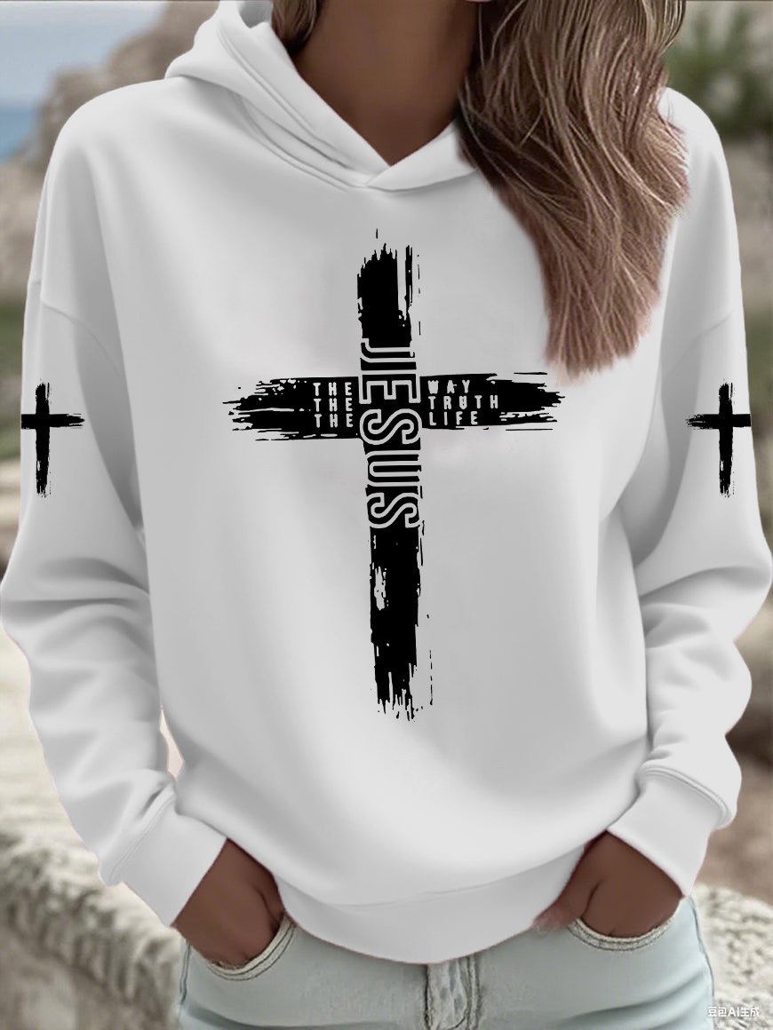 Women's Faith Print Casual Hooded Sweatshirt