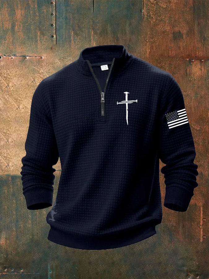 Men's Faith Print Zip Collar Waffle Sweatshirt