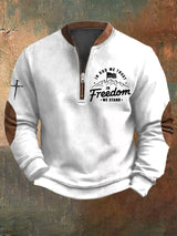 Men's Vintage Faith "In God We Trust In Freedom We Stand" Printed Zip Collar Sweatshirt