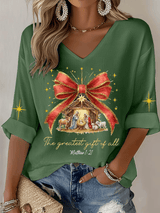 Women's Christmas Faith Print Waffle Long Sleeve T-Shirt