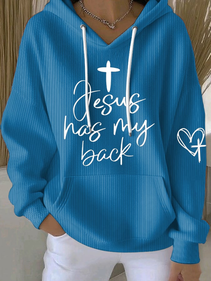 Women's Jesus Has My Back Print  Sweatshirts