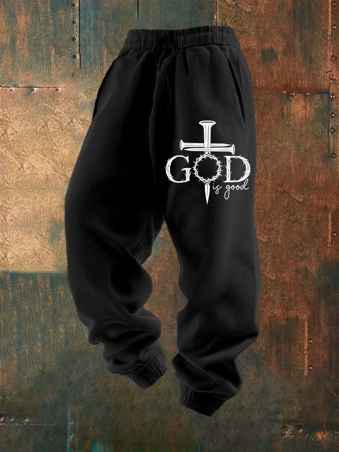 Men's God is Good Christian Print Textured Casual Loose Sweatpants