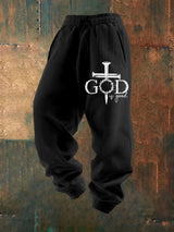 Men's God is Good Christian Print Textured Casual Loose Sweatpants