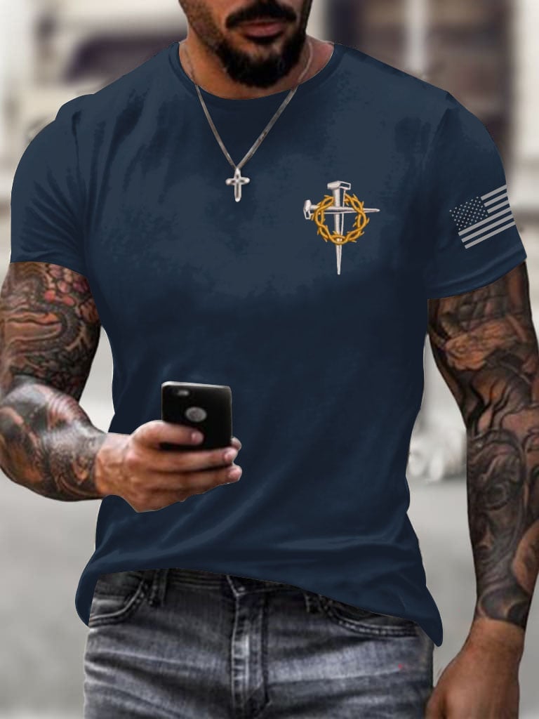 Men'S American Flag Cross Print T-Shirt