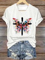 Women's Jesus Butterfly Cross Print Short Sleeve T-Shirt