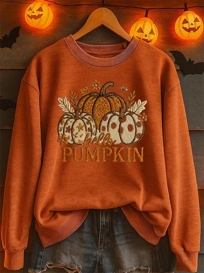 Women's Pumpkin Floral Print Casual Sweatshirt