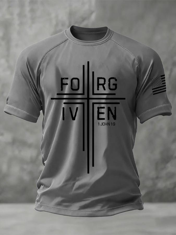 Men's Forgiveness Faith Cross Print Raglan Sleeve T-Shirt