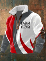 Men's Vintage Faith Design Printed Knit Fabric Zipper Fur Collar Long Sleeve Sweatshirt