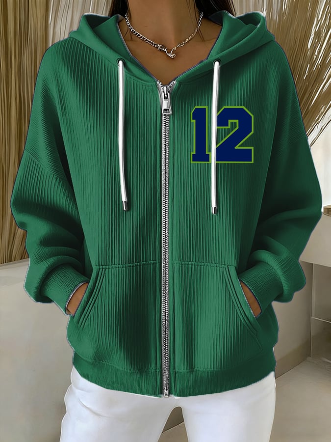 Women's Rugby Print Casual Hooded Sweatshirt