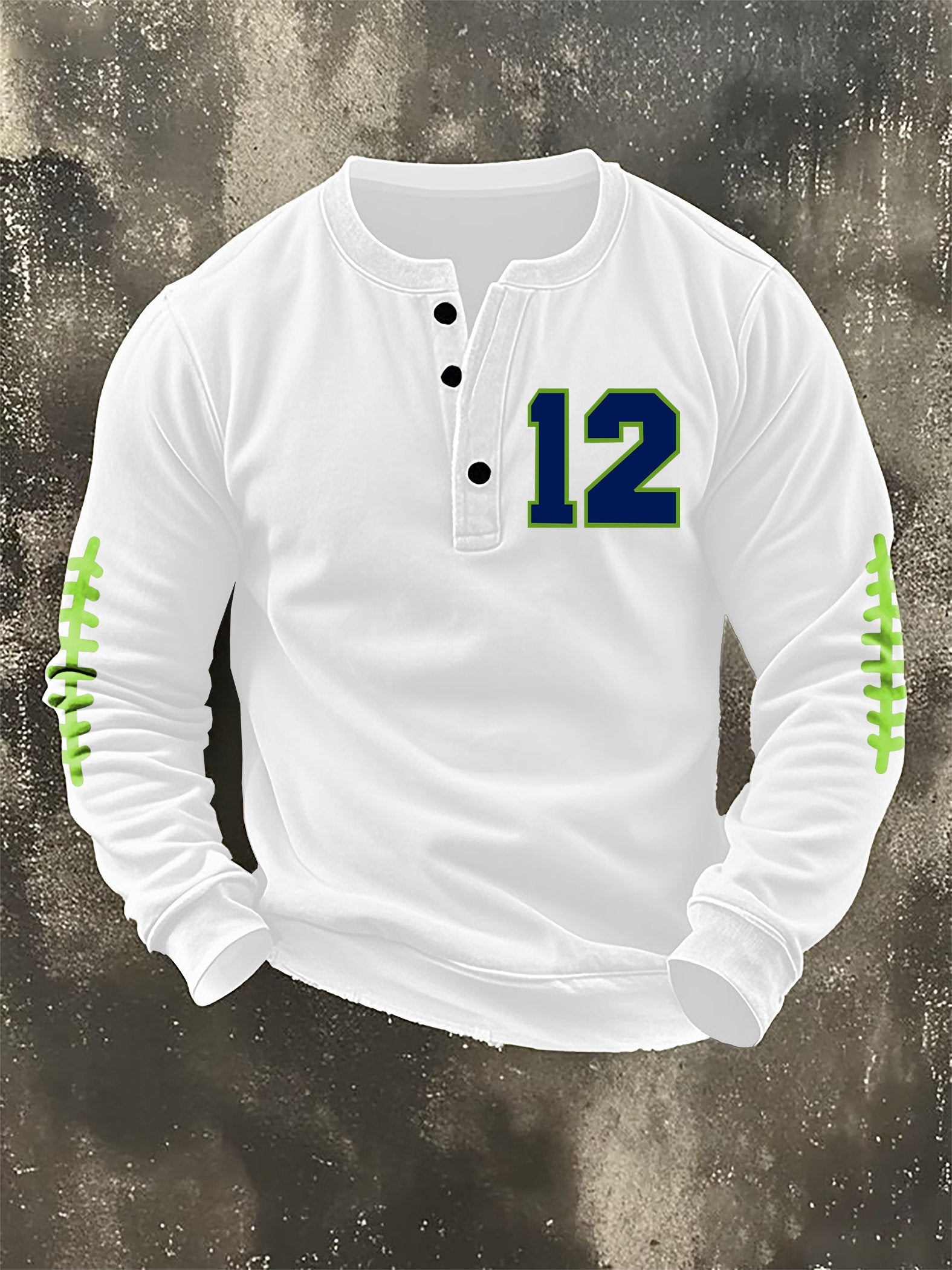 Men's Retro Rugby Design Henley Neck Sweatshirt