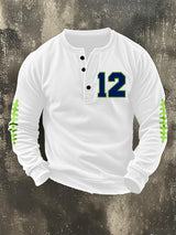 Men's Retro Rugby Design Henley Neck Sweatshirt
