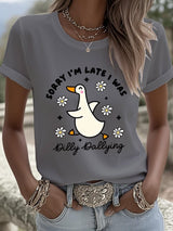 Women's Sorry I'm Late His Timing Not Mine Ecclesiastes 3:1 Funny Silly Goose T-Shirt