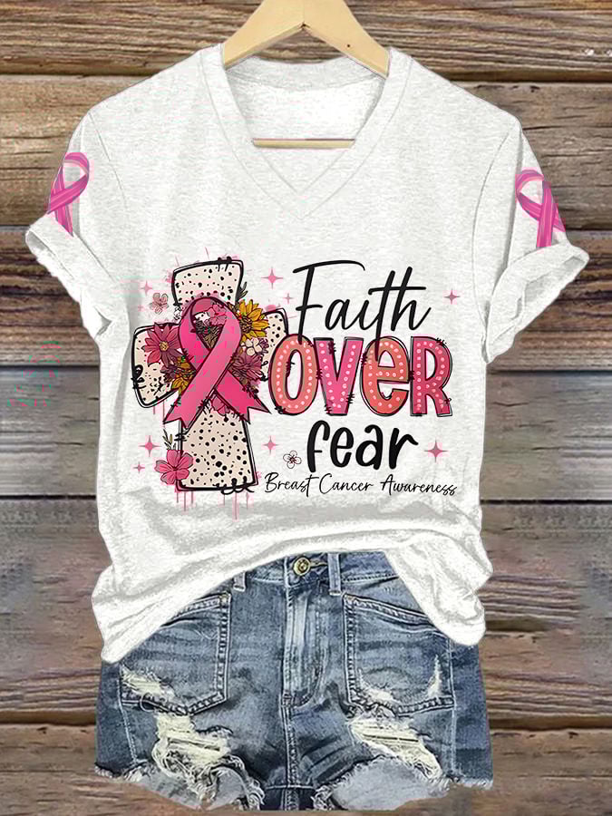 Women'S Casual Breast Cancer Awareness Faith Short Sleeve T-Shirt