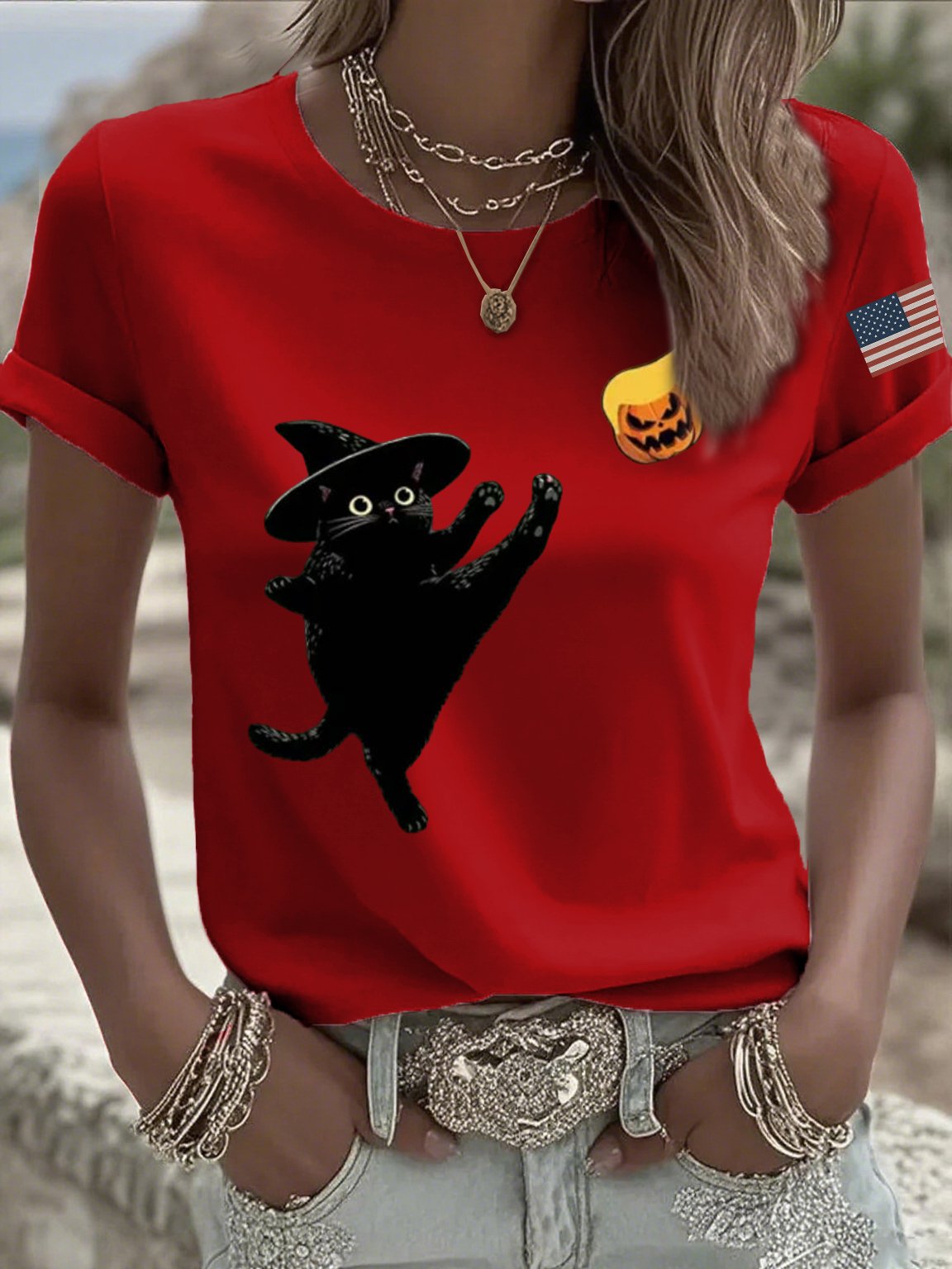 🔥Buy 3 Get 15% Off🔥Women's casual black cat FDT resistance T-shirt