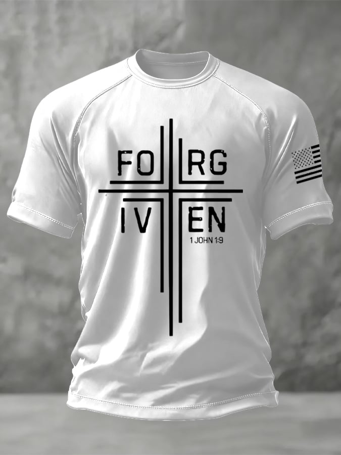 Men's Forgiveness Faith Cross Print Raglan Sleeve T-Shirt