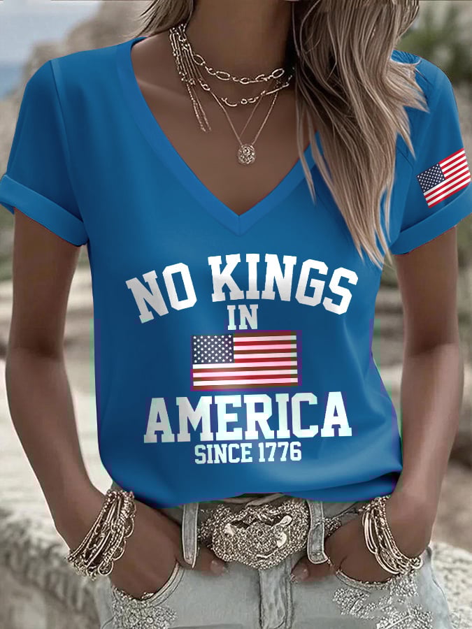 🔥Buy 3 Get 15% Off🔥V-Neck Retro No Kings In America Since 1776 Print T-Shirt