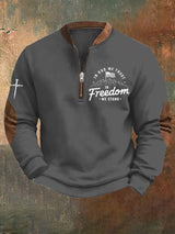 Men's Vintage Faith "In God We Trust In Freedom We Stand" Printed Zip Collar Sweatshirt