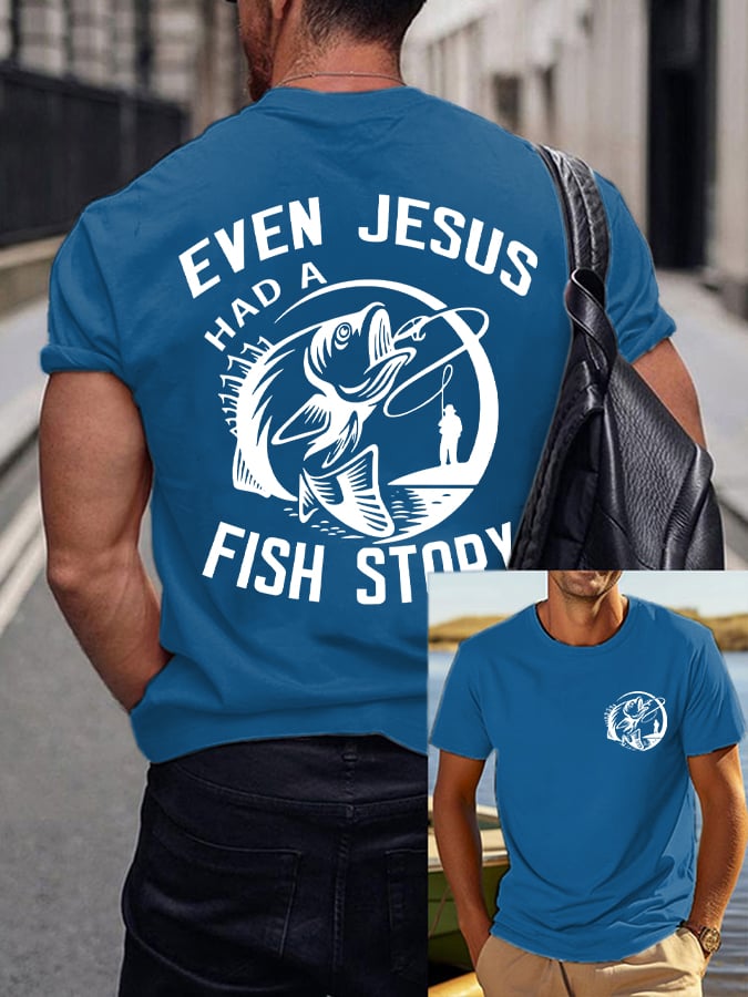 Men's Jesus Also Told The Story Of The Fish Printed T-Shirt