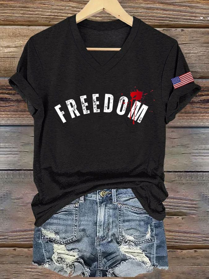 Women's Commemorative Print V Neck T-shirt